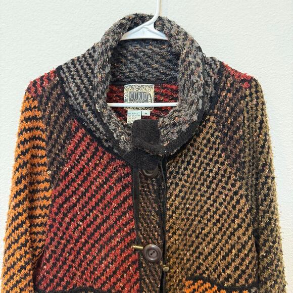 Multicolor Wool Blend Button Up Cardigan Red Green Yellow Fisherman Style Medium - Picture 3 of 8